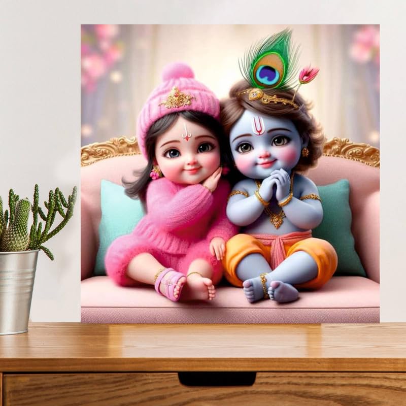 Image of British Terminal Cute little Bal Gopal Baby God Krishna| Kanha Ji | Laddu Lord Makhan Chor Painting Religious Poster for Pregnant Women for wall (matt thin vinyl,sticker,multicolor,unframed)| bj159