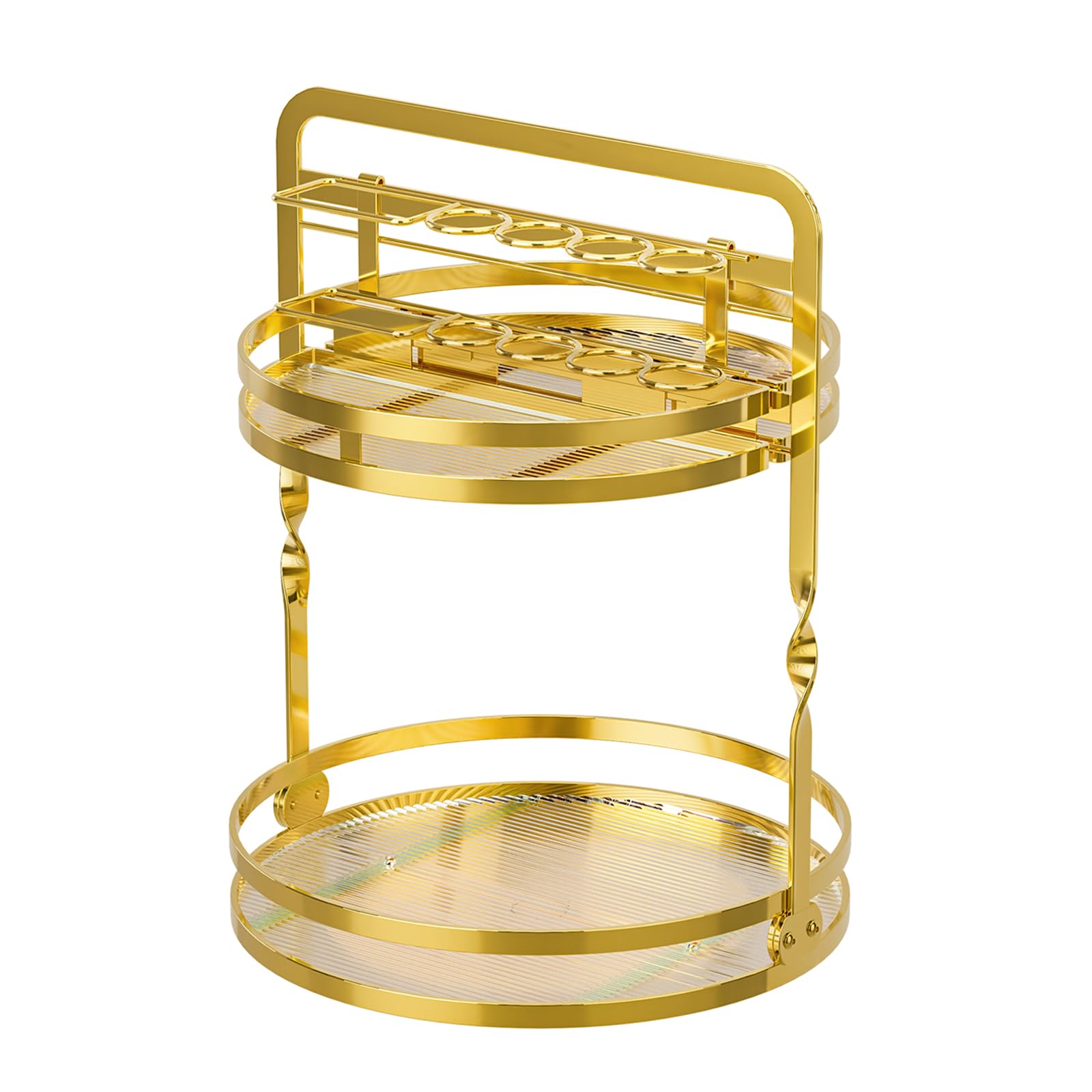Piceioep Degree Rotating Beauty Storage with Brush Holder and Jewelry Hook Double Layer Space for Cosmetics Skincare Scent Bathroom Countertop Planner