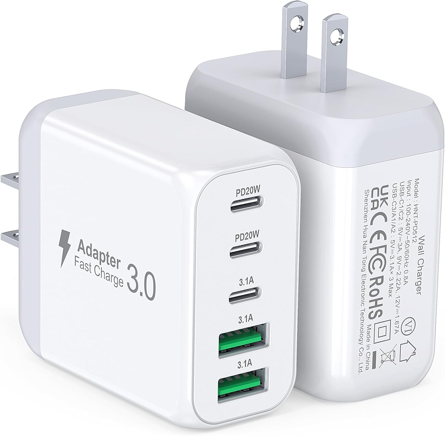 50W USB C Wall Charger Block, 2Pack 5-Port C Charger Fast Charging Block Dual PD Power Adapter&QC 3.0 Wall Plug Multiport Type C Charging Cube Brick for iPhone 16/15/14/13/12 Pro Max, iPad,Samsung (New white) Thumbnail