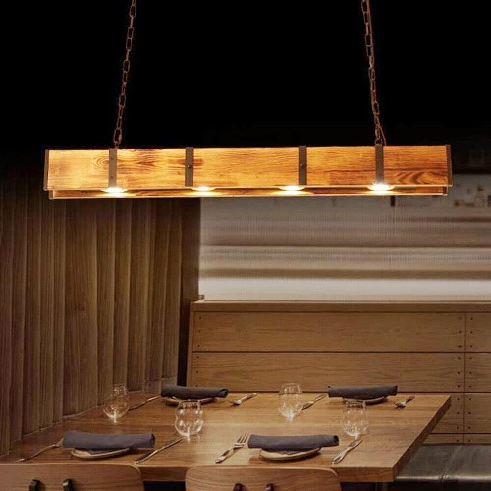 KXEcoLife Pendant Light Ceiling Shade Rustic Metal & Wood 4 Lights Chandelier Farm House Linear Island Lamp Hanging Fixture