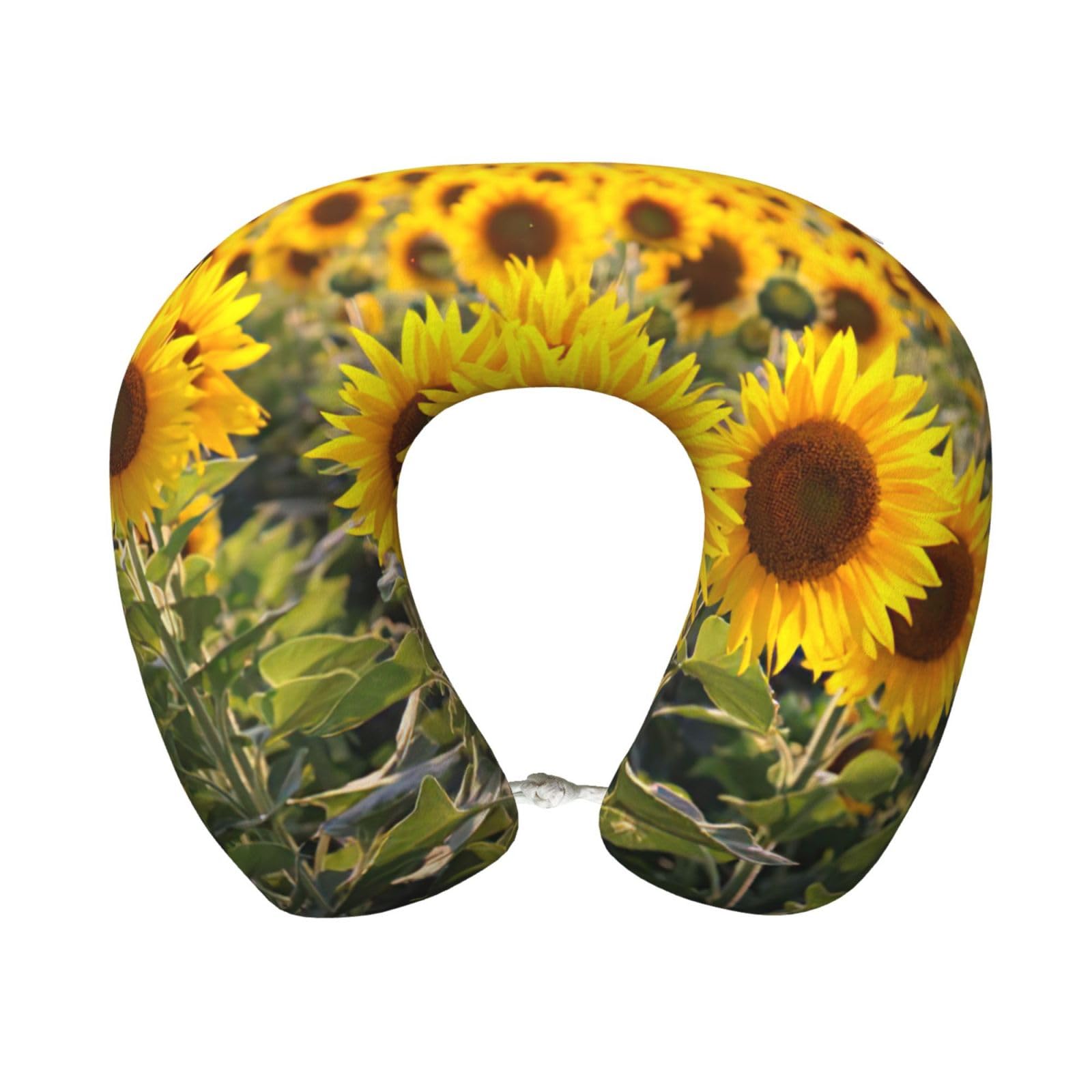 yagDAA Yellow Sunflower Floral Print U-Shape Travel Neck Pillows Memory Foam Neck Pillow For Airplane Car Office Sleeping Rest