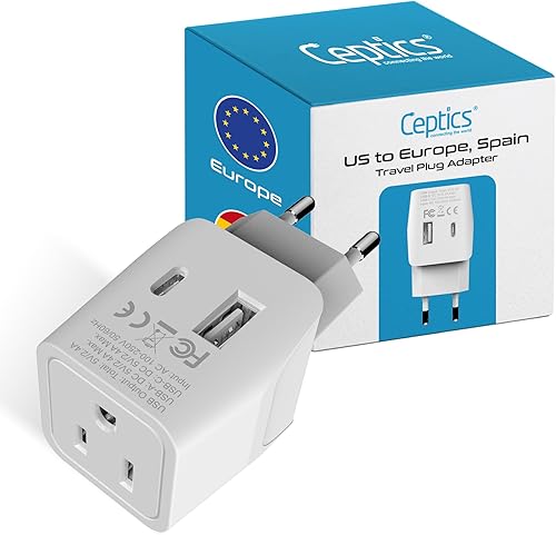 Miniatura 13 de Ceptics Brasil - Juego de enchufes de viaje, con 2 USB + entrada de enchufe de EE. UU., tipo C y tipo N, ultra compacto, conexión a tierra segura