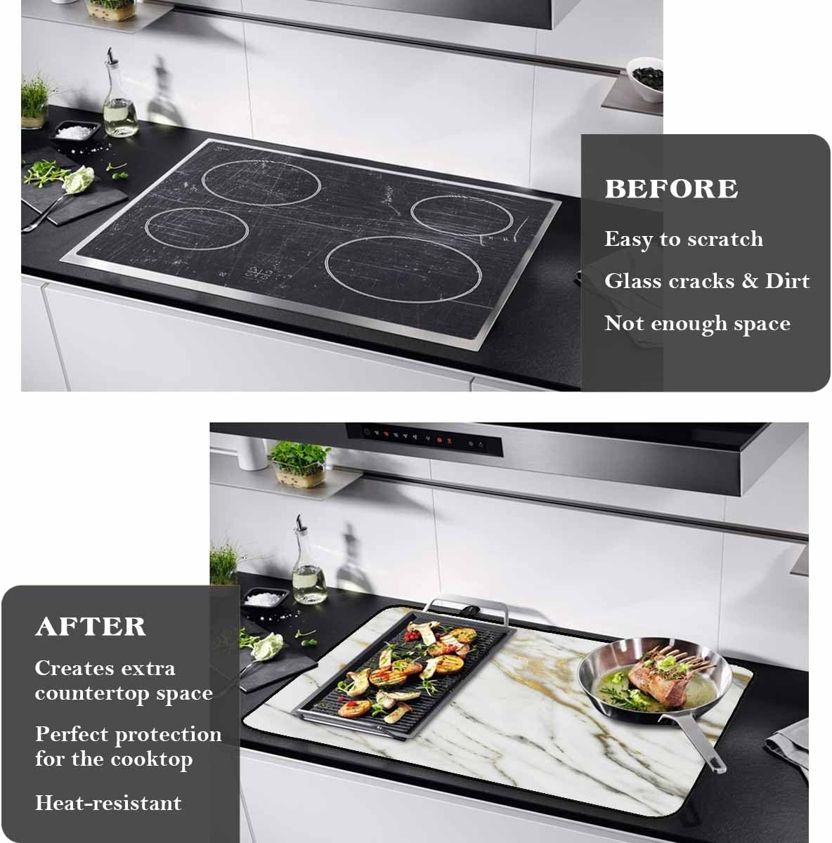 Stove Cover for Electric Stove, Natural, Marble Pattern Stove Top Cover for Glass Top, Heat Resistant Rubber Mat Foldable Cooktop Cover Top Protector, 31"x24"