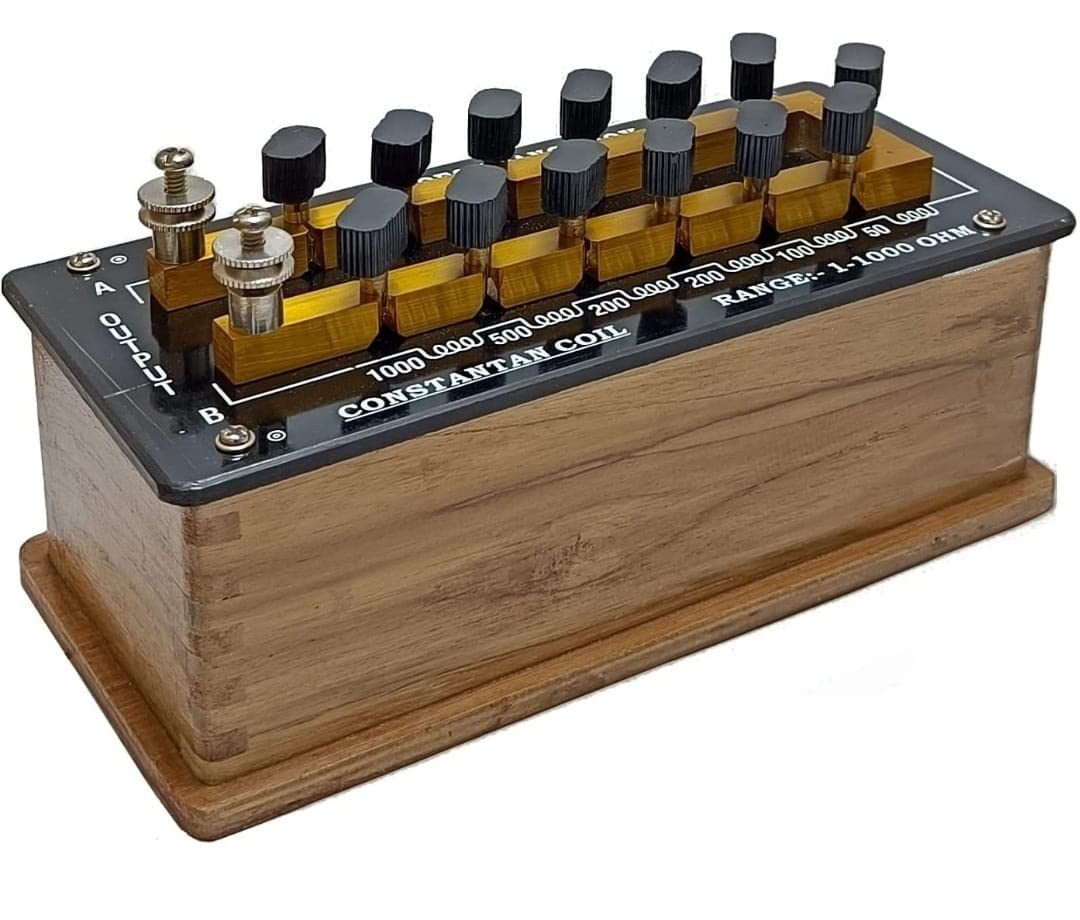 NS Resistance Box Plug BRASS smooth finish Box (0 to 1000 Ohms) - Brass Blocks - Plug Type - Teak Wood Case-image-2