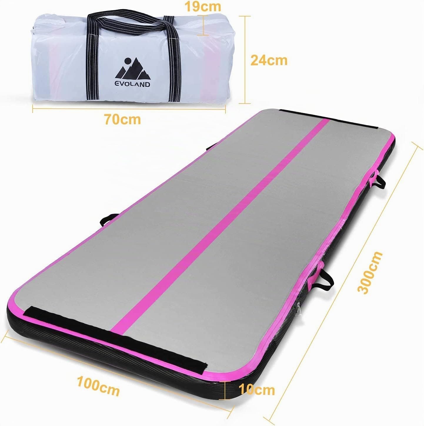 EVOLAND Tapis de gymnastique gonflable, tapis gonflable avec pompe électrique, tapis de gymnastique pneumatique, yoga, taekwondo, gymnastique au sol, natation, 300 x 100 x 100 x 100 x 10 cm