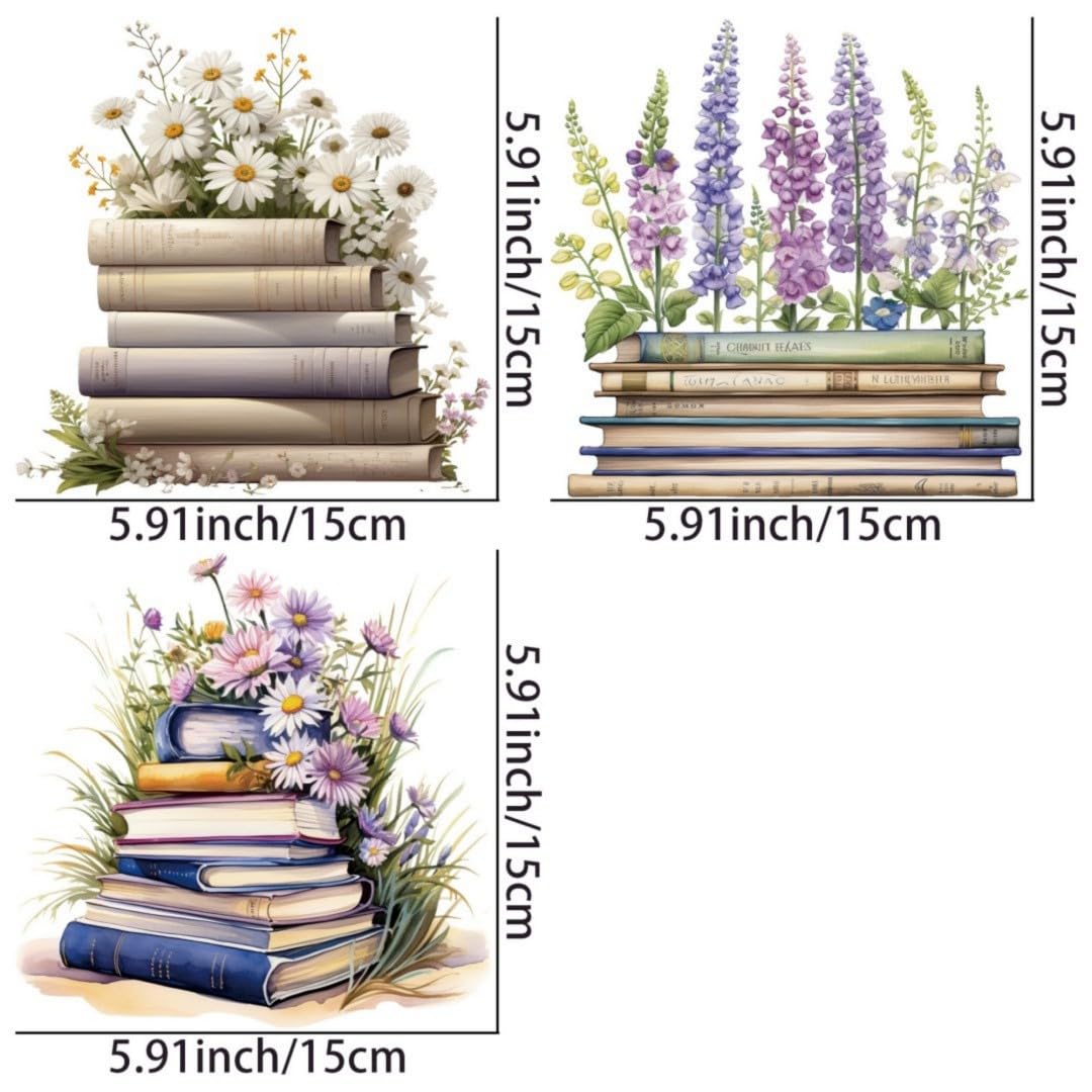 Watercolor Book Flower Iron Transfer Patch Heat Transfer Sticker Vinyl Design Iron Applique T-Shirt Clothing DIY Craft Applique Clothing Decoration (P2)