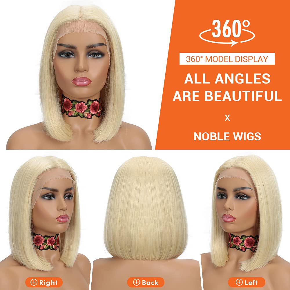 NOBLE Platinum Blonde Bob Wigs for White Women T Part HD Lace Front Wigs for White Women Synthetic 613 Blonde Bob Wig for Party and Daily Use 12 Inch - Image 2