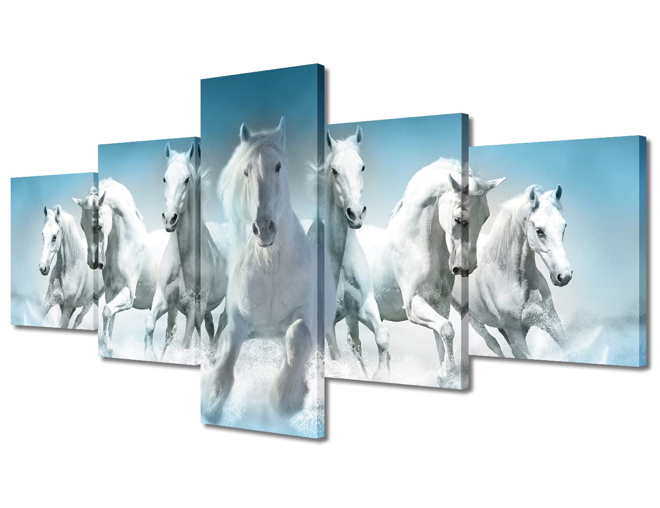5 Piece Wall Art Horse Painting on Canvas Print White Horses Animal ...