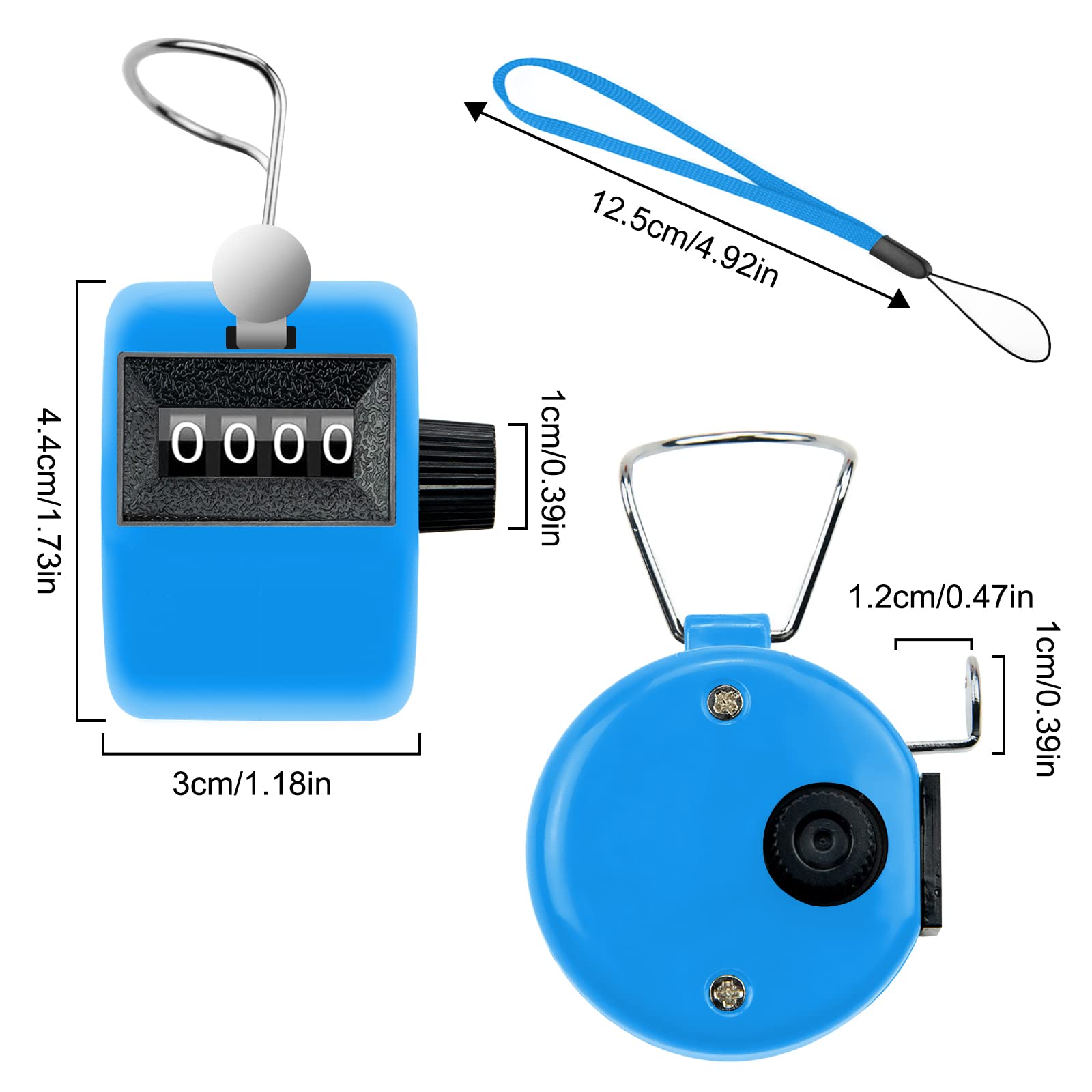 BeautyChen 3pcs Clicker Counters 4-Digit Number Count with Wrist Rope Mechanical Palm Hand Tally Counter Pitch Counter for Sport Row, Coaching, Knitting, Lap, Fishing, Golf, Sports Events Office