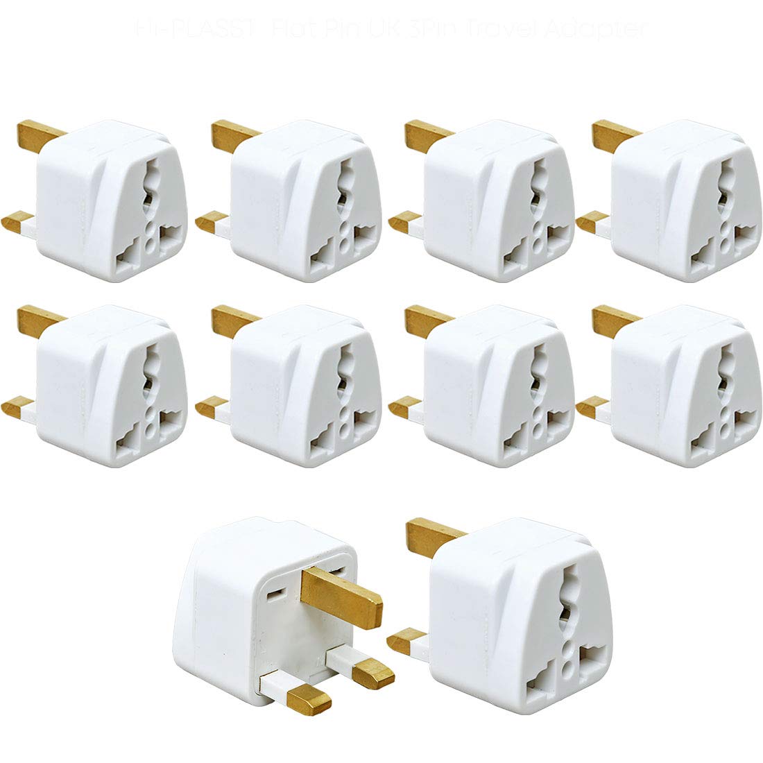 HI PLASST PINS N PLUGSHi-PLASST (10pcs) Type G Universal UK Flat 3 Travel Power Converter Adapter (Pack of 10) (Average Quality) COMPLATIBLE in UK Countries,England,Scotland,Wales and Ireland.
