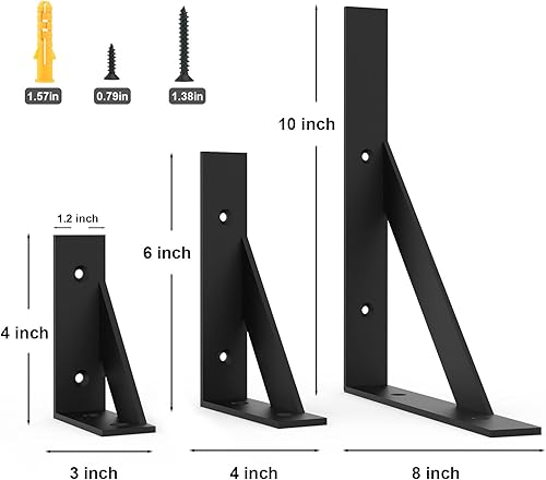 Miniatura 2 de SOGAL 8 pulgadas x 10 pulgadas Soportes de estante resistentes, Soporte de estante negro, Soportes angulares para estantes, Soportes en L para