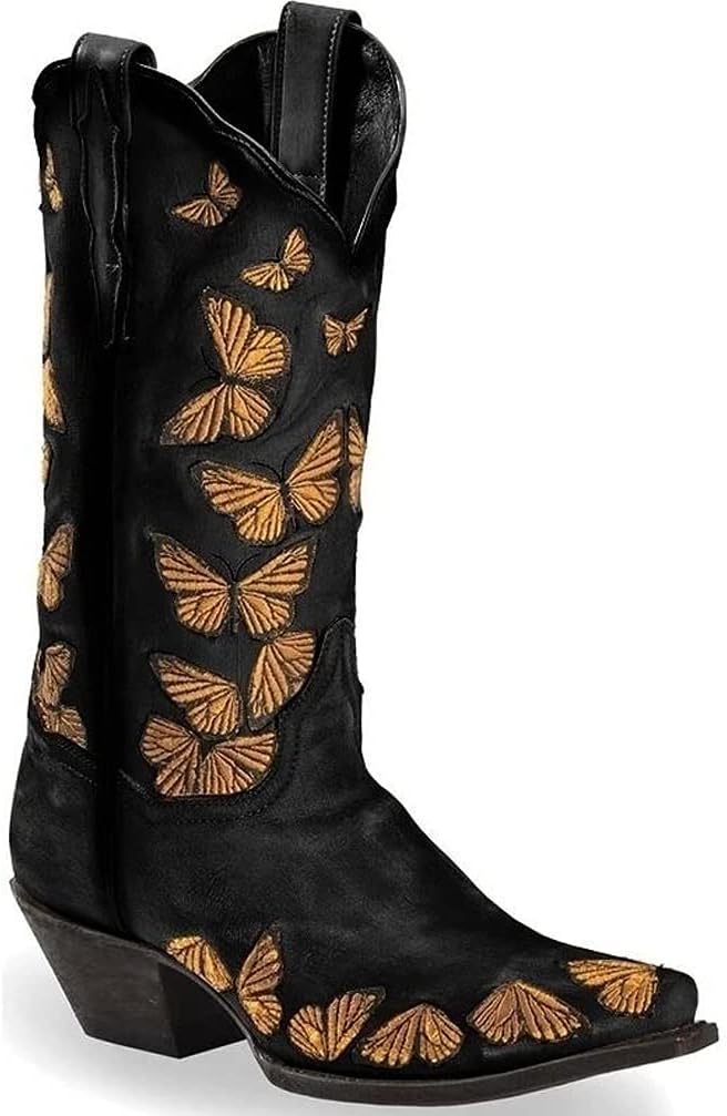 Stivali da Cowboy da Uomo Punta a Punta Stivali in Pelle Patchwork Stivali  da Cowboy Occidentali Ricamo Stivali a metà Polpaccio Antiscivolo lencicol  Scarpe Scarpe e borse