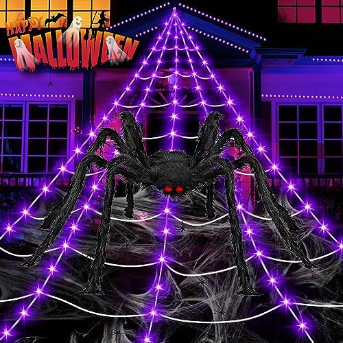 Halloween Decorations Outdoor, 200 LED Halloween Giant Spider Web...