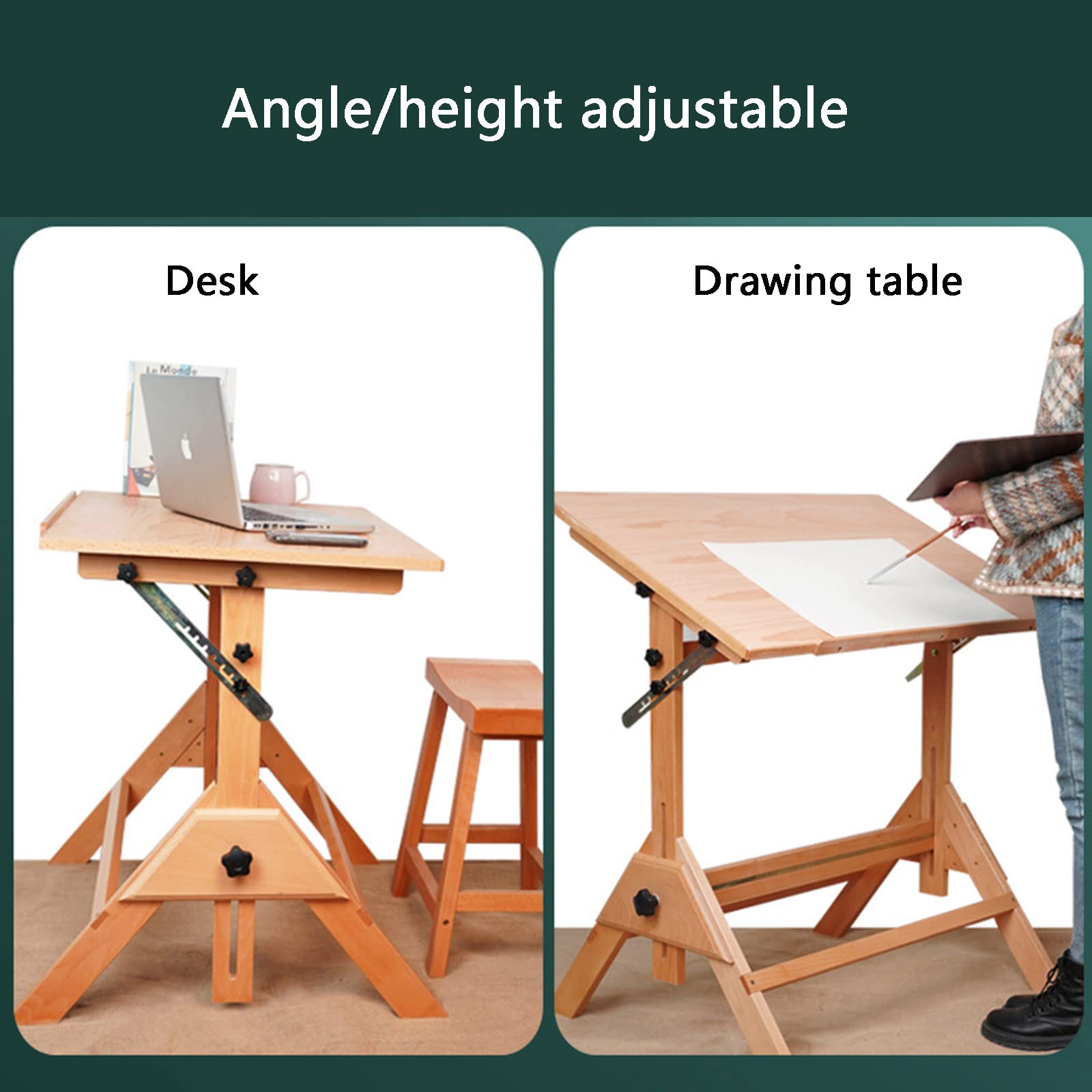 Tavolo da disegno, tavolo extra large per lavori artistici con piano inclinabile, altezza regolabile, protezione dei bordi, scrivania da studio per opere d'arte