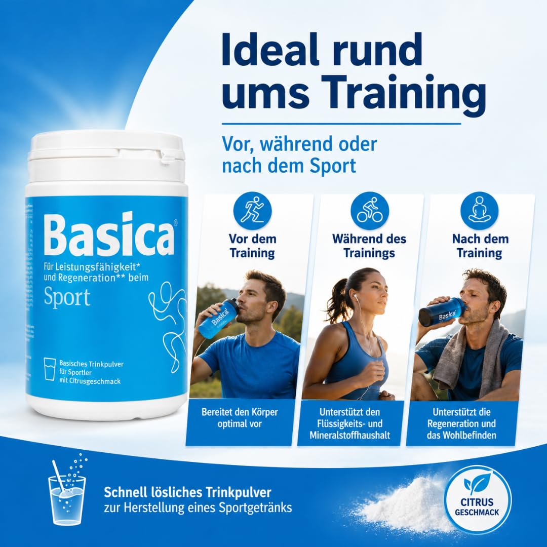 Basica Sport 660 g | Basisches Trinkpulver | mit Pharma Perle Duschgel (2x) | Basisches, schnell lösliches Sportgetränkepulver mit Kohlenhydraten, Elektrolyten, Mineralstoffen und Vitaminen