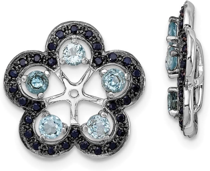 Diamond2Deal Sterling Silver Rhodium Crted Gemstone and Black Sapphire Earring Jacket (Len-0.63 In, Wid-0.59 In)