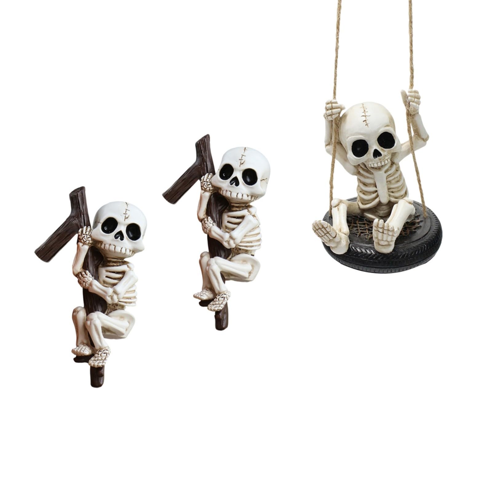 Msioytog 3Pcs Swinging Skull Resin Hanging Decoration Skeleton Figure Ornament for Window Yard Display Holiday Decoration Creative Resin Halloween Figurine