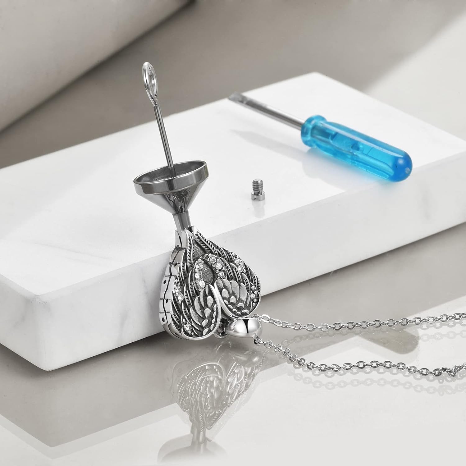 YFN Wings Urn Necklaces for Ashes 925 Sterling Silver Guardian Angel Wings Urn Necklaces Heart Cremation Memory Jewelry for Women Men - Image 3