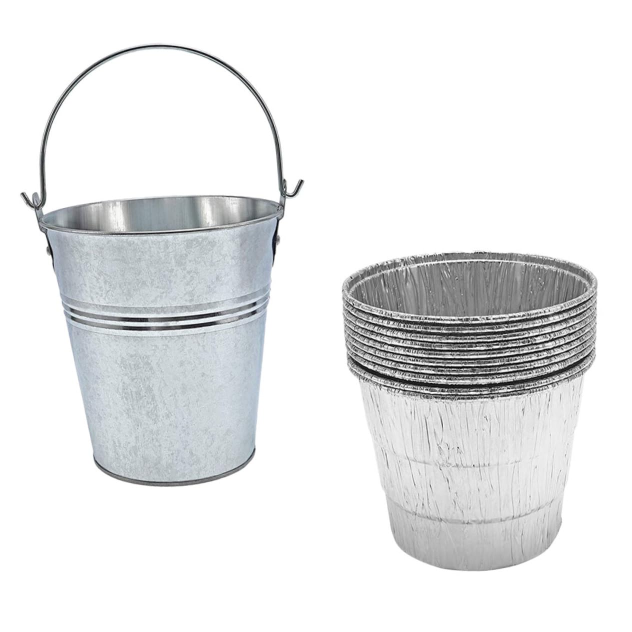 Secchio per Grasso Barbecue Argento in Ferro 10 Pezzi | Inserto in Lamina Flessibile, Portatile, per Home Party e Camping, Accessori Pulizia Barbecue
