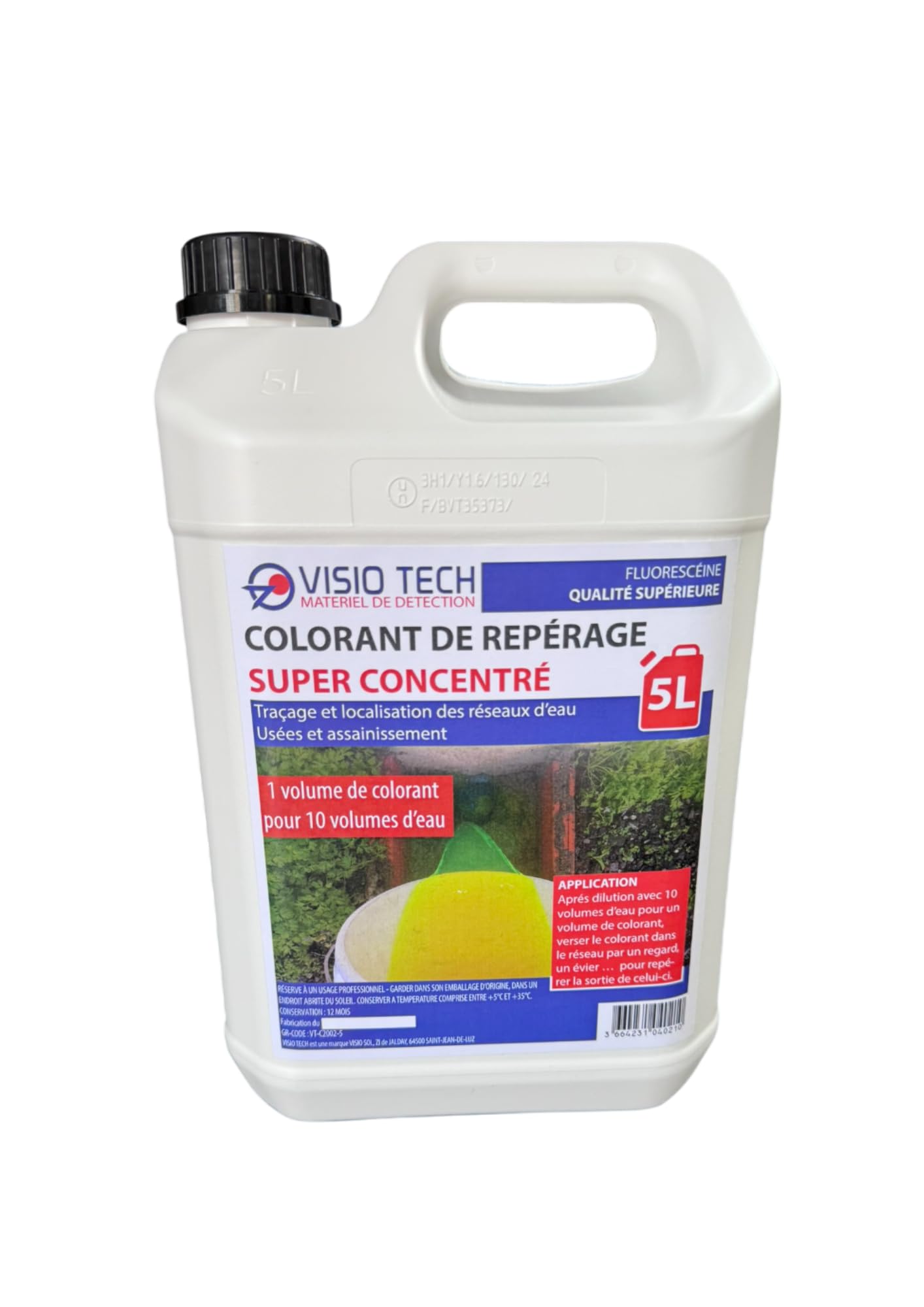 Visio Tech Yellow-Green 5L Super Concentrated Fluorescein Dye For Wastewater Networks Tracing, Leaks Location, Waterproofing Checks