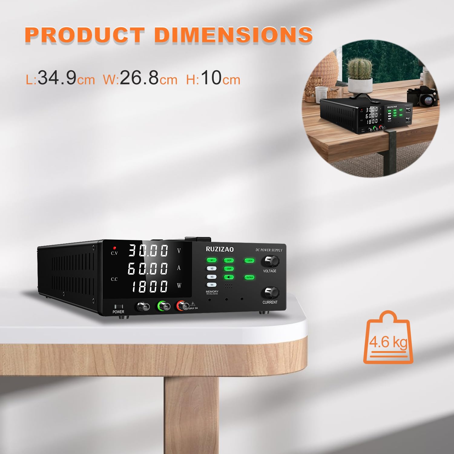 Labornetzteil, 0-30V 0-60A 1800W Hochleistungs-Labornetzgerät, DC Regelbar Netzgerät mit Ausgangsschalter, OCP und OVP, Memory-Funktion, Encoderregelung, 4-stellige LED-Anzeige, Lockout-Taste