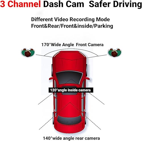 Miniatura 2 de Cámara de tablero de 3 canales frontal y trasera en el interior, cámara de tablero Full HD para automóviles, grabadora de cámara IPS de 4 pulgadas,
