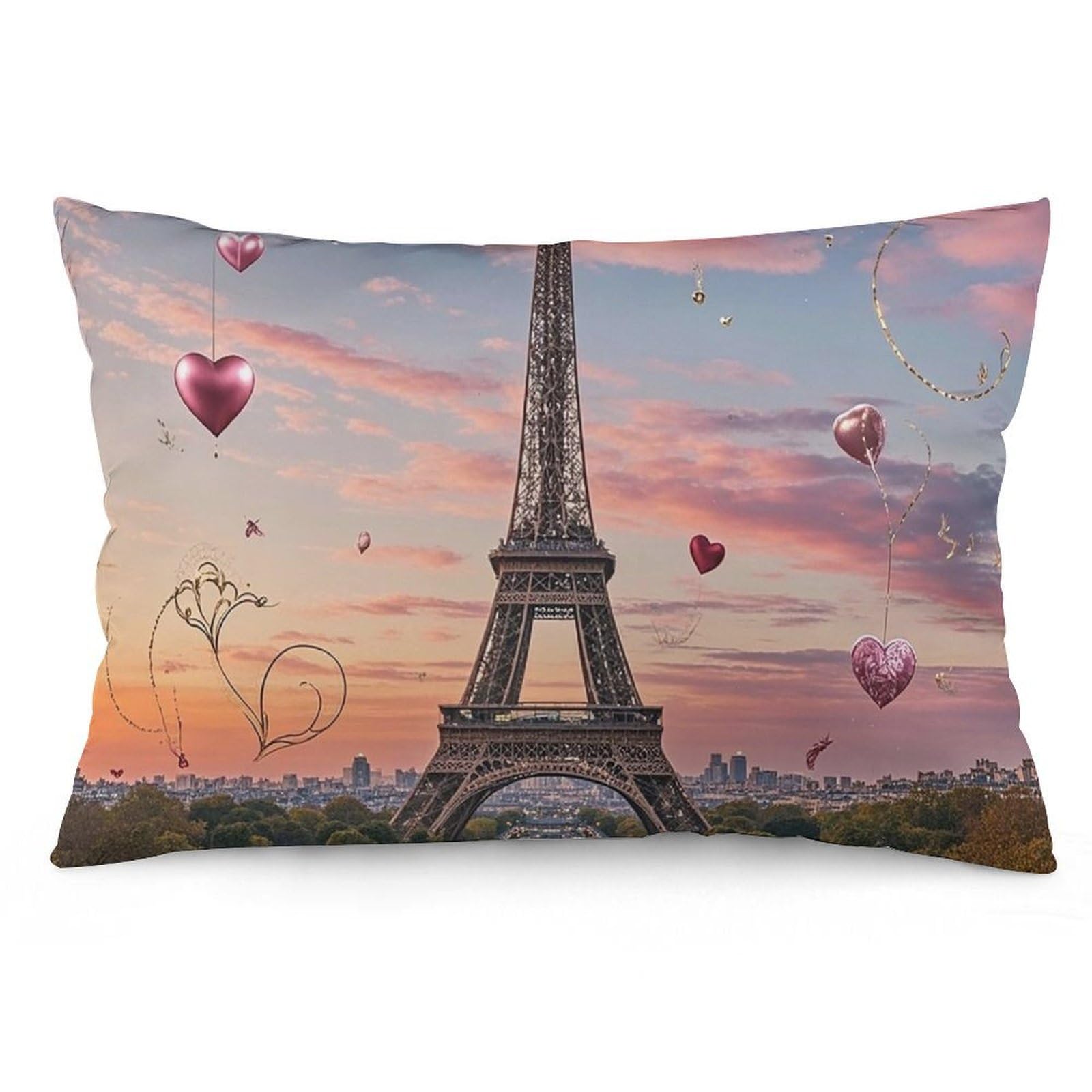 Velvet Pillowcases Standard Size 12 "x20, Ultra Soft Breathable Pillow Cases for Bed, Luxury Cozy Fuzzy Pillow Shams, Lumbar Pillow Cover, Romantic Paris Eiffel Tower Cushion Case Home Decor
