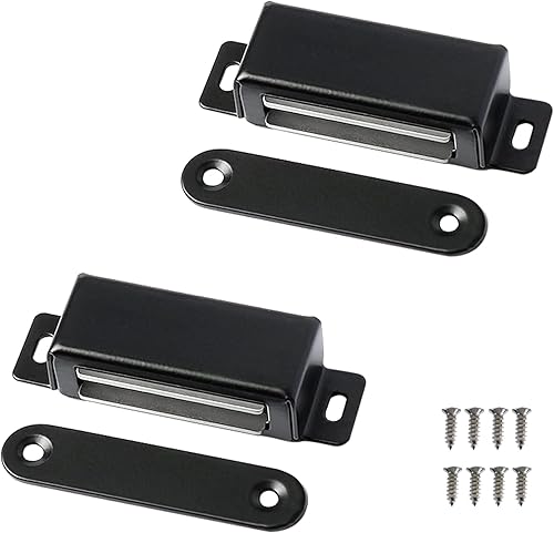 Paquete de 2 cierres magnéticos para puerta de armario, cierre silencioso para cajones de armario de cocina, cierres magnéticos negros con fuerte