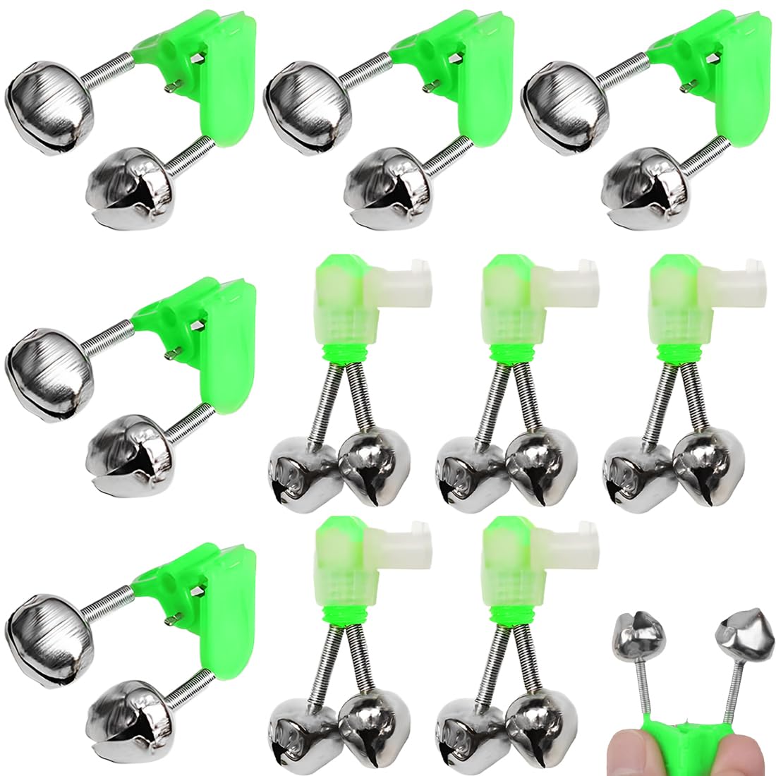 Fishing Rod Bells Alarm Bells Double Rod Clamp Twin Bells Tackle Night Fishing 10 Pieces