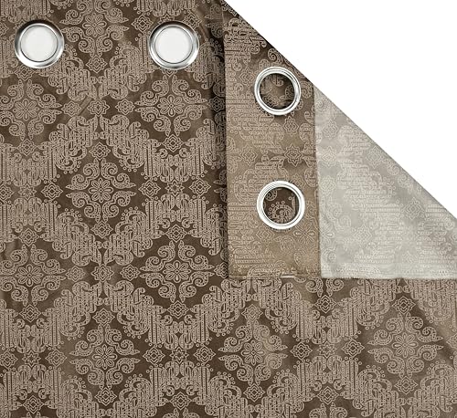 Image of Yarnis Damas Printed Room Darkening Polyester Curtains 8 Feet Long Set of 2 for Door & Windows Living Room, Coffee Brown, Parda