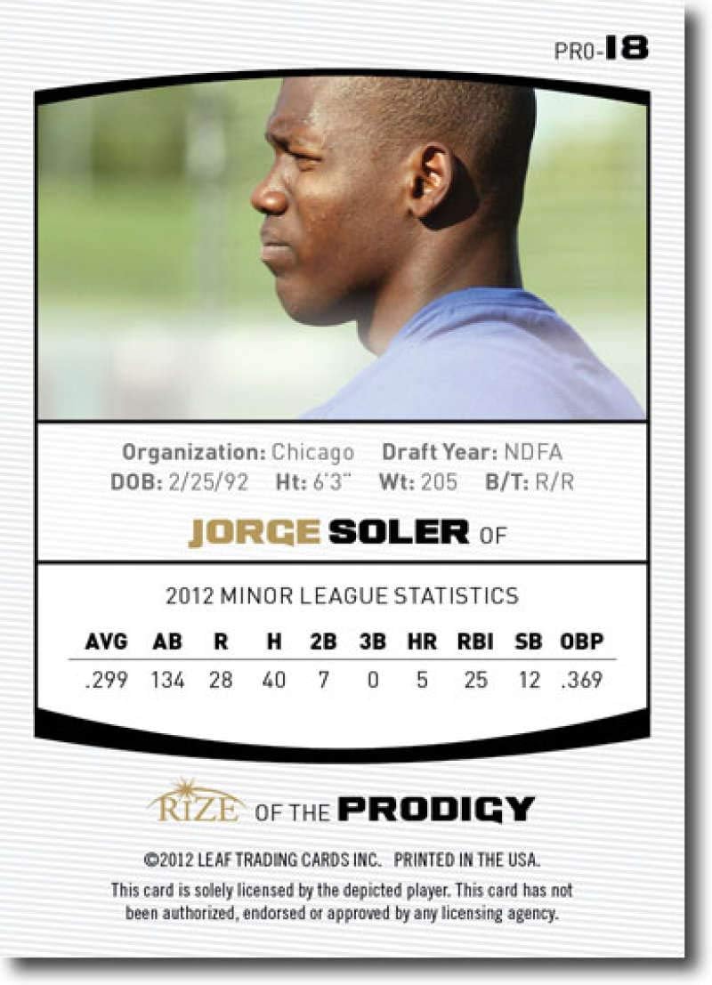 2012 Leaf Rize Draft Black Prodigy #P18 Jorge Soler Cubs (Rookie/Prospect Insert Paragon Card) MLB Baseball Card /50 NM-MT