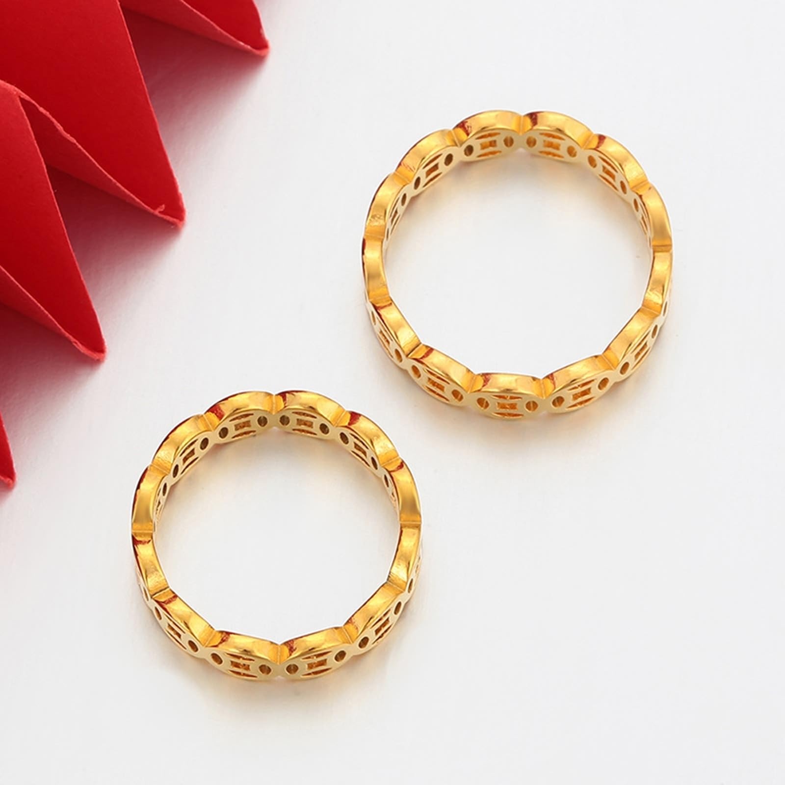 Anillo de oro auténtico para parejas, 9 K/14 K/18 K, oro amarillo, anillos de boda huecos