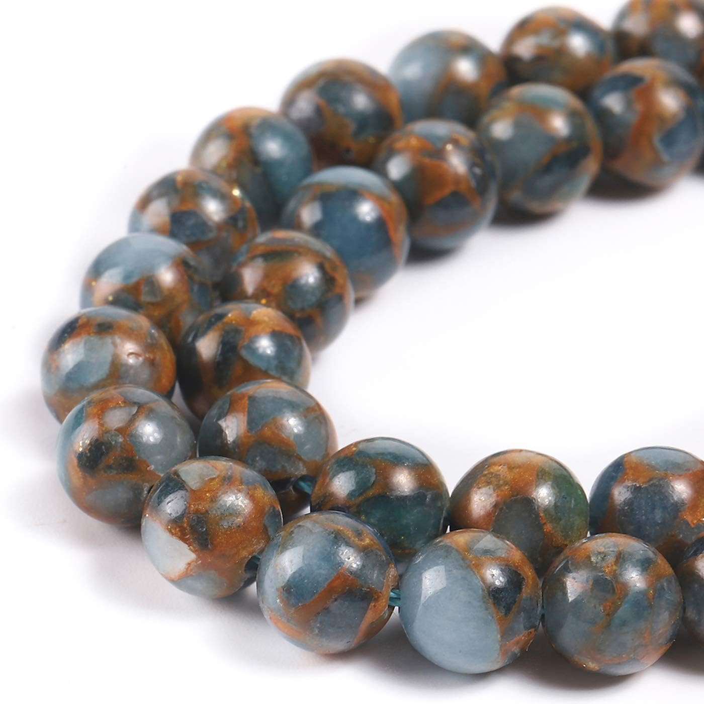 MGIE Natural Loose Round Smooth Semi-Precious Healing Light Blue Mosaic Quartz Stone Gemstone Beads for DIY Jewelry Making Full Strand 8mm 15.5" (Approx 45pcs) Light Blue Mosaic Quartz 8mm