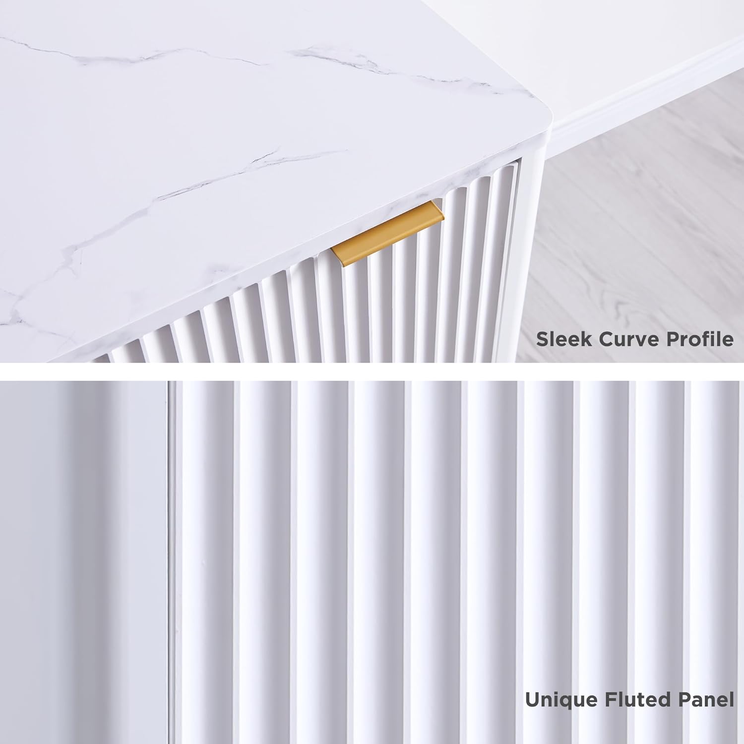 T4TREAM 60'' Fluted Executive L Shaped Desk, Modern Home Office Desk with Charging Station and File Drawer, Computer Corner Desks with Drawers & Storage Cabinet for Office Home, Bedroom,Solid White