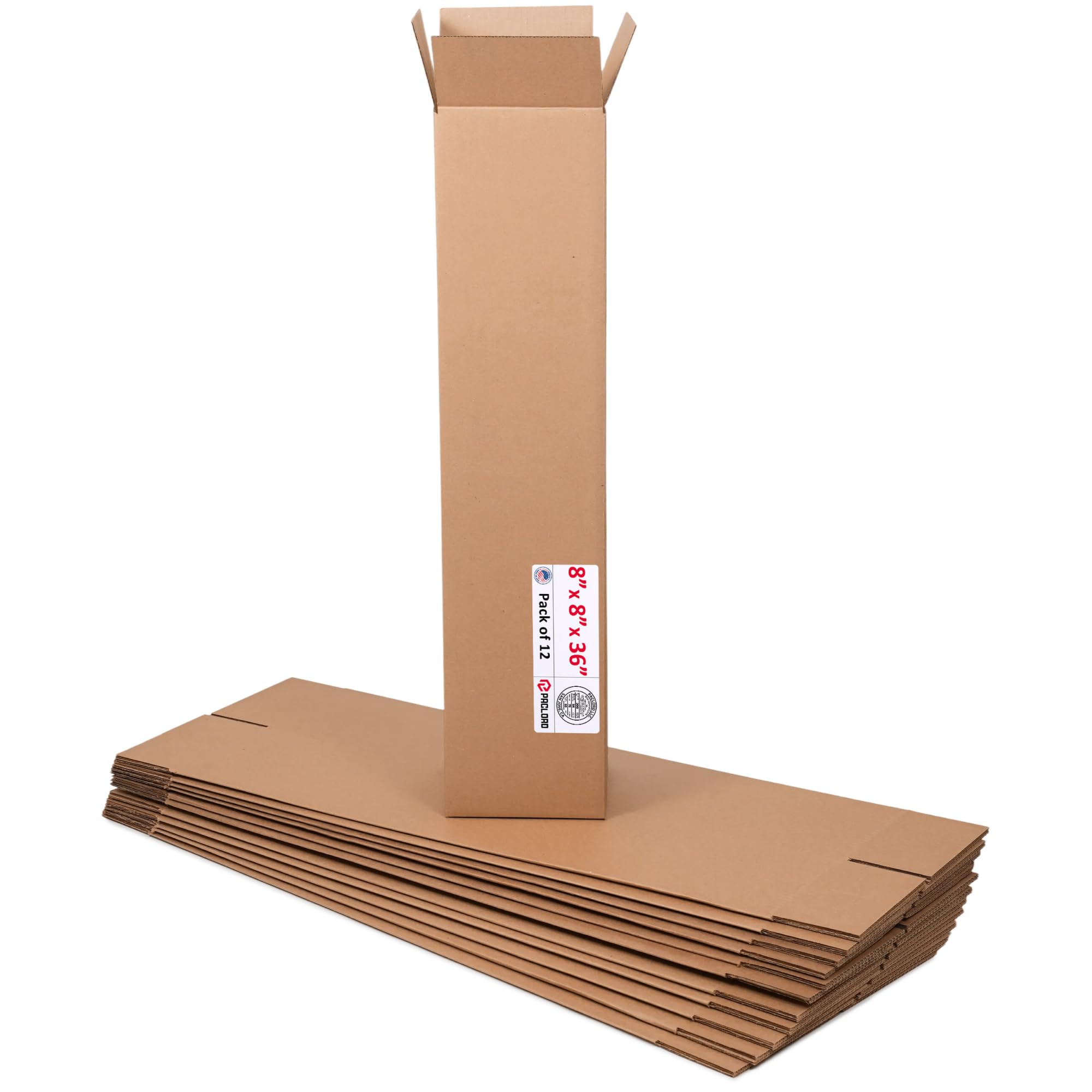 Tall Cardboard Boxes 8"L x 8"W x 36"H (Pack of 12) - USA-Made Packing Boxes for Moving, Shipping, or Storage - USPS, UPS, FedEx Approved - Professional Packing Supplies for Moving | USA-Made Packing Boxes for Moving, Shipping, or Storage - USPS, UPS, FedEx Approved - Professional Packing Supplies
