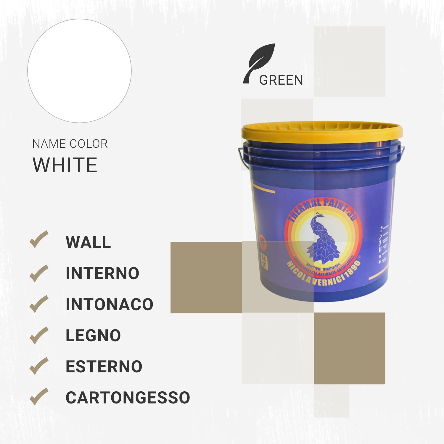 NICOLA VERNICI Thermal Paint Pittura Termica ad Acqua 14lt - Termoisolante, Fonoassorbente, Anticondensa, Antiallergica e Antimuffa, Made in Italy - Bianco