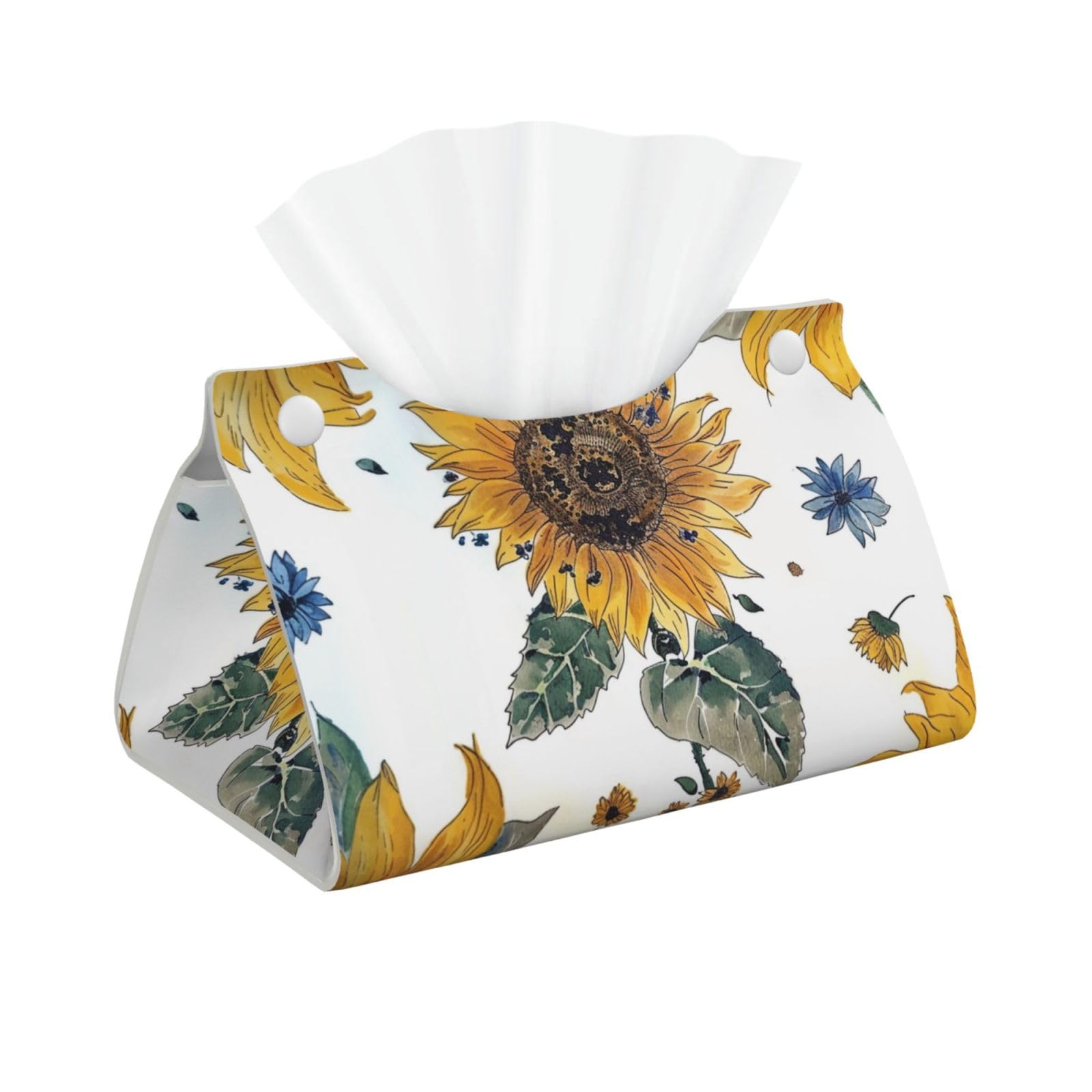Sunflower Print Tissue Box Cover Foldable Tissue Storage Box Leather Tissue Cube Box Holder for Living Room Bedroom Office Car Home Decor