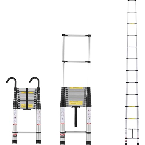 VEVOR Telescoping Ladder, 16.4FT Aluminum Lightweight Extension Ladder, Multi-Button Retraction Collapsible Ladder, 375 LBS Capacity with Non-Slip Feet, Portable Compact Ladders for Home, RV, Loft