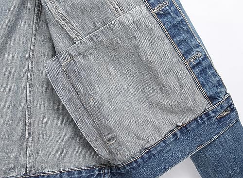 Image of LZLER Men's Denim Jackets Distressed Destroyed Classic Vintage Slim Fit Ripped Fashion Trendy Trucker Jean Jackets