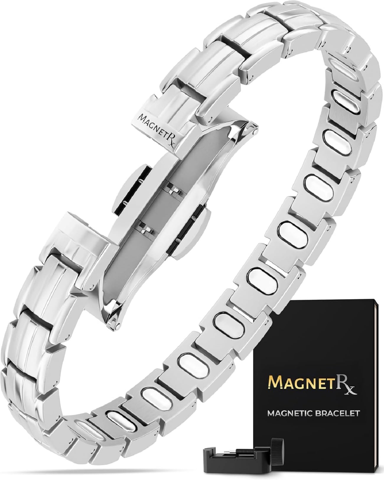 MagnetRX® 女性用超強力磁気ブレスレット - 効果的なチタン磁気ブレスレット - 完璧なフィット感のためのサイズツールでブレスレットの長さを調整可能
