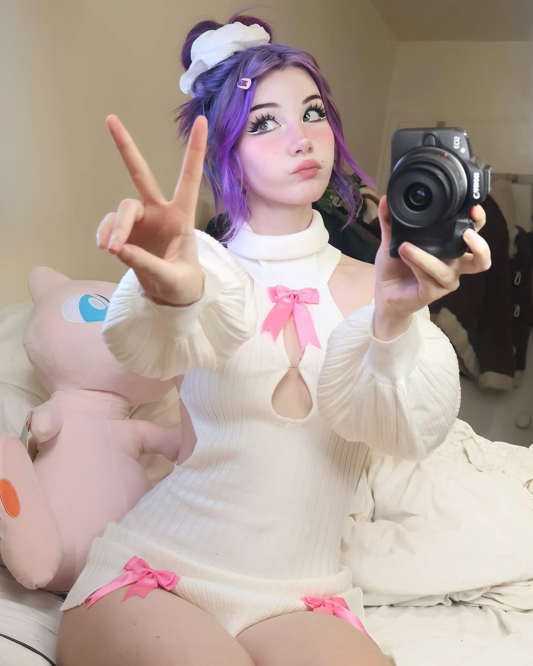 KORURACLUB Bow Sweater Costume（3-PIECE SET） premium sweater cosplay lingerie Bow Sweater succubus lingerie: White Small/Medium
