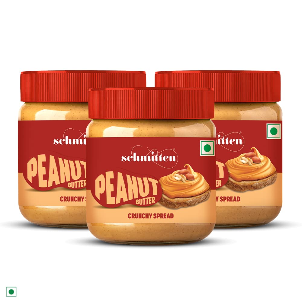 Schmitten Crunchy Peanut Butter Spread | High-Protein Nut Butter for Bread, Toast, Smoothies, Post-Gym Snack | All-Natural, Vegan, Non-GMO | Ideal for Breakfast & Fitness Smoothies, 3x340g