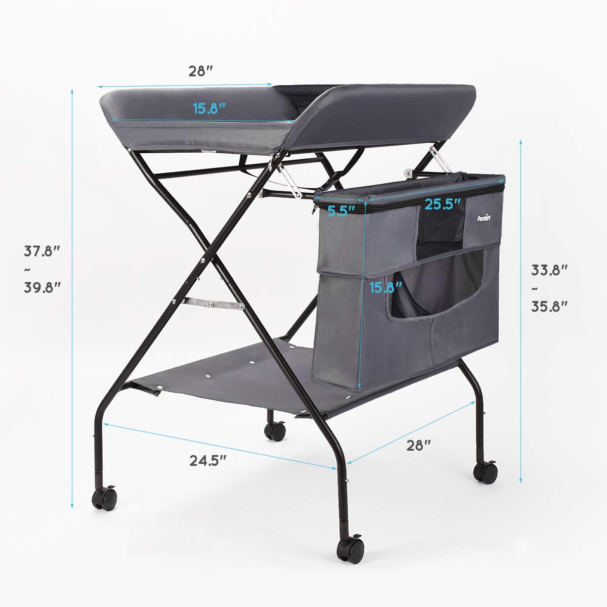 Rolling Baby Changing Table with Wheels, FORSTART Adjustable Height