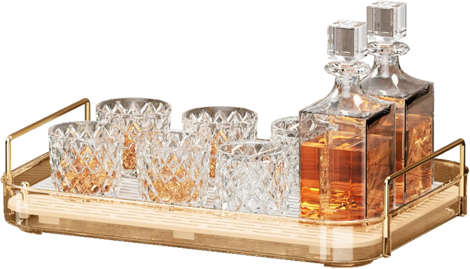Whiskey Tray, Glass Cup Rack, Mug Holder, Coffee Cup Organizer, Bathroom Countertop Organizer Organizer with Drain Board Wine Glass Decorative Organizer, Food Tray, Kitchen Spice Rack Amber-1