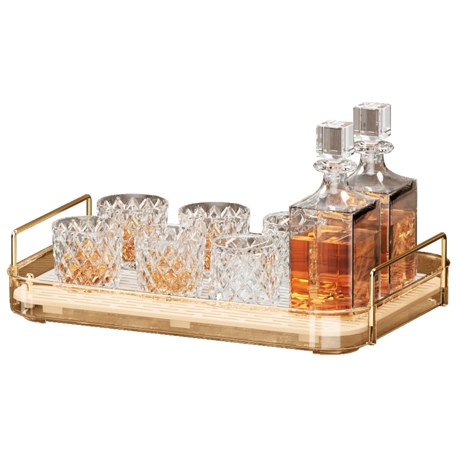 Seoneiro Whiskey Tray and Glass Cup Rack with Drain Board, Mug Holder and Coffee Cup Organizer for Kitchen and Bathroom Countertop