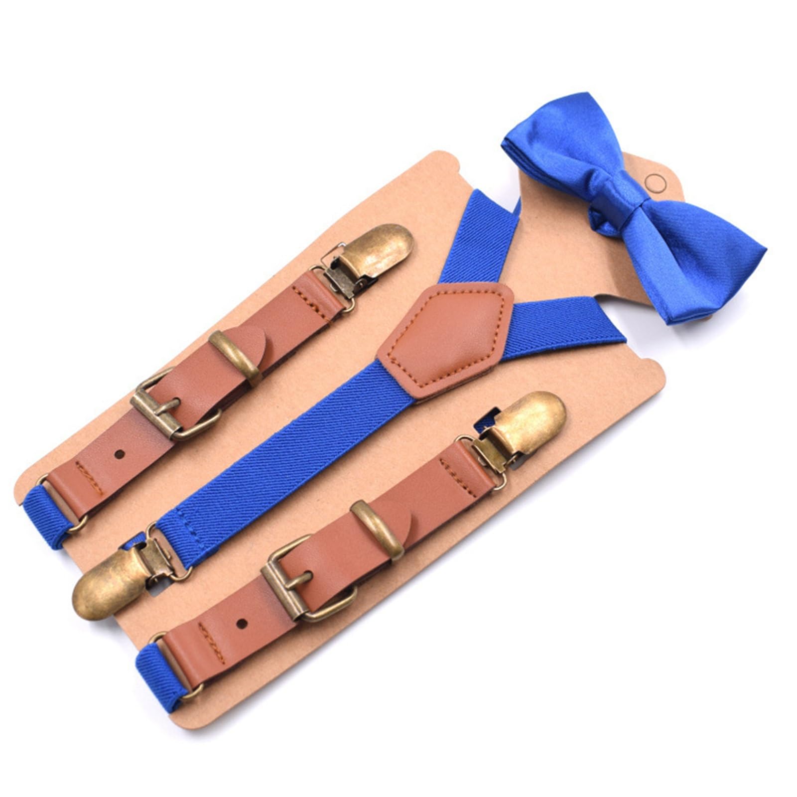 Bretelle Bambino Set di papillon in pelle patchwork da 2 cm con clip for bretelle casual con 3 clip a Y for bambini