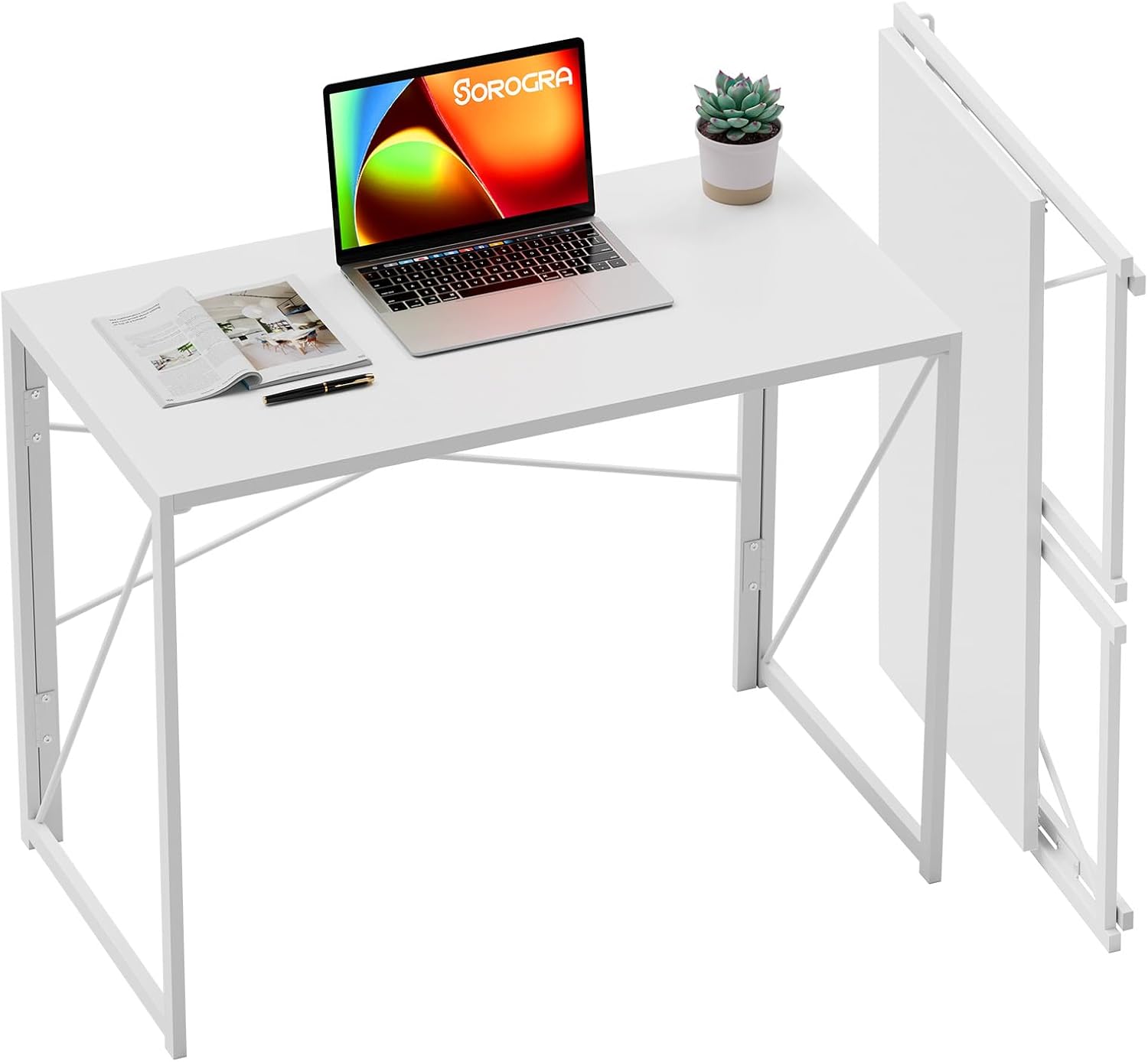 Coavas Small Folding Desk 31.5 inch White Desks, Foldable Computer Desk Spaces Saving Writing Table for Bedroom, Home Office, Dorm, Apartment, Kids