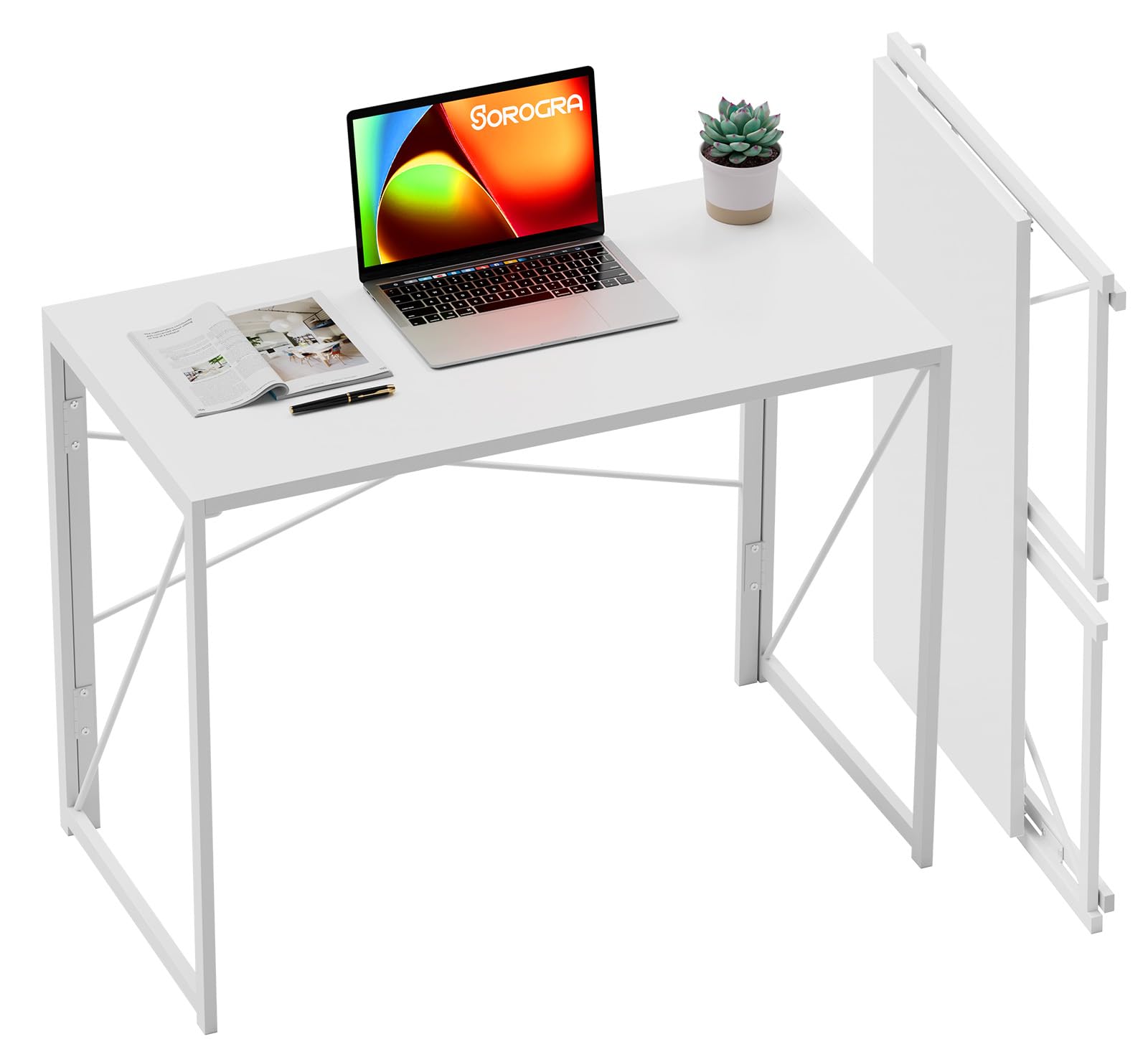 Coavas Escritorio Pequeño Plegable Sin Montaje, Escritorio Plegable de 80 cm para Espacios Pequeños, Escritorio para Computadora de Ahorro de Espacio para Oficina en Casa, Blanco