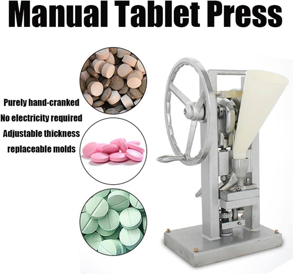 Prensa Manual para Tabletas, Prensa Industrial para Laboratorio, Prensa para Tabletas, 0-2000 Piezas/Hora, 12 Mm, Grosor Ajustable de 0-6 Mm, Herramienta para Bricolaje