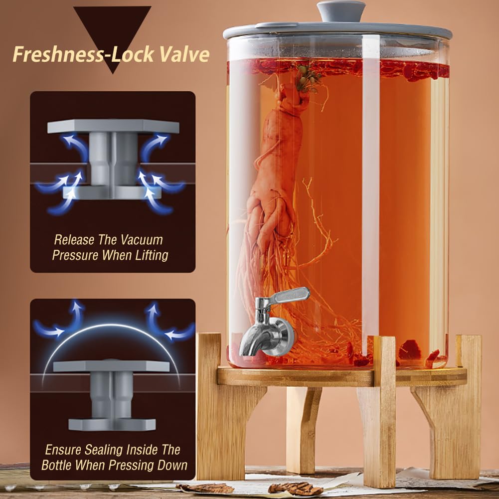Dispensador De Bebidas De Gran Capacidad Con Grifo Sin Fugas|Vidrio De Borosilicato Alto|Rango De Temperatura: -20 ℃ ~ 150 ℃|Dispensador De Agua,7,5 L+espiga De Acero Inoxidable,Base De Bambú